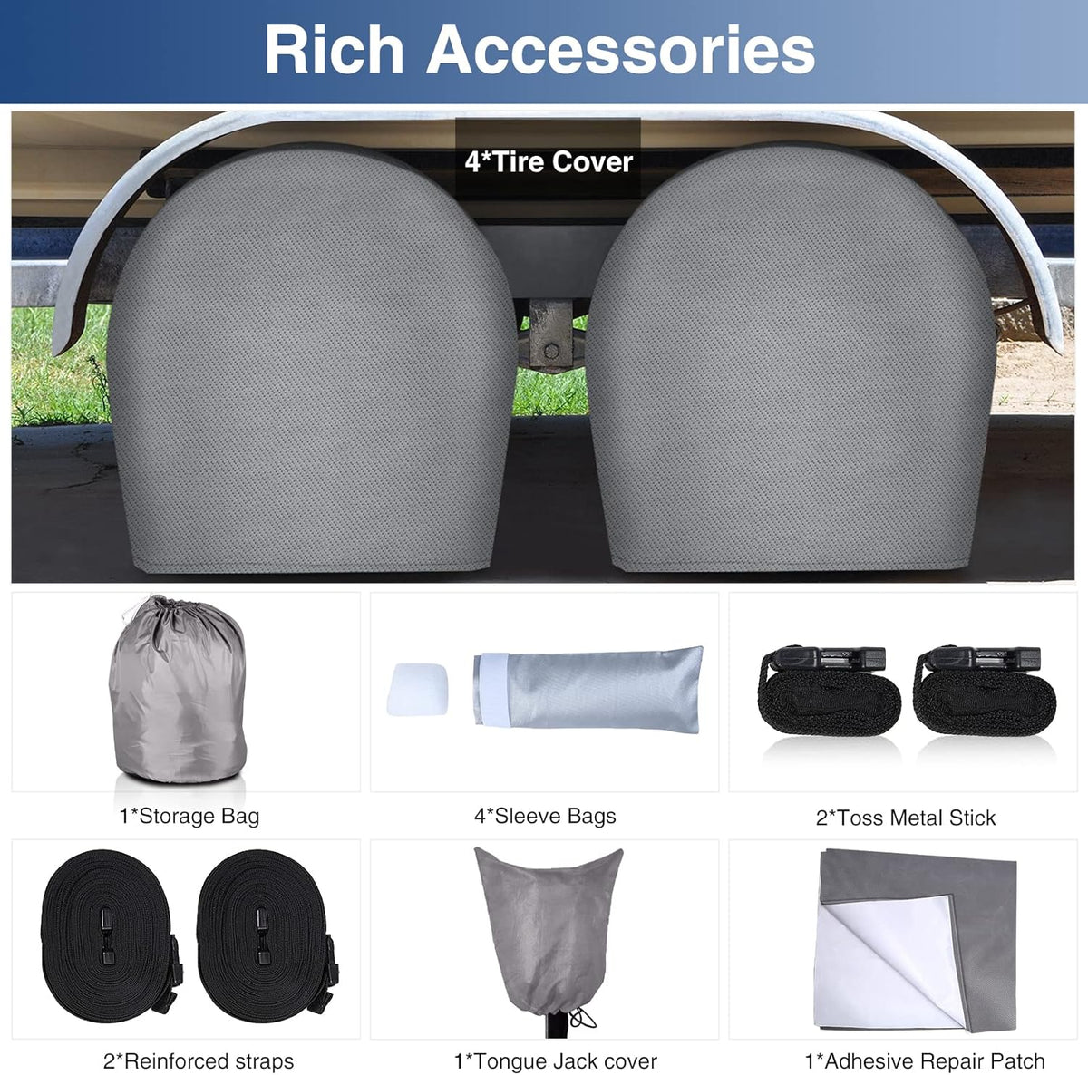 Waterproof 500D Travel Trailer Cover with 4 Tire Covers, Tongue Jack Cover M647