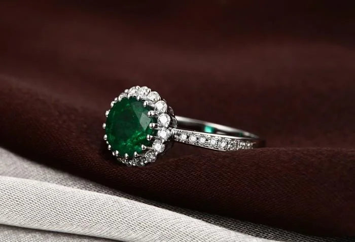 10k White Gold Emerald and Moissanite Engagement Ring J605