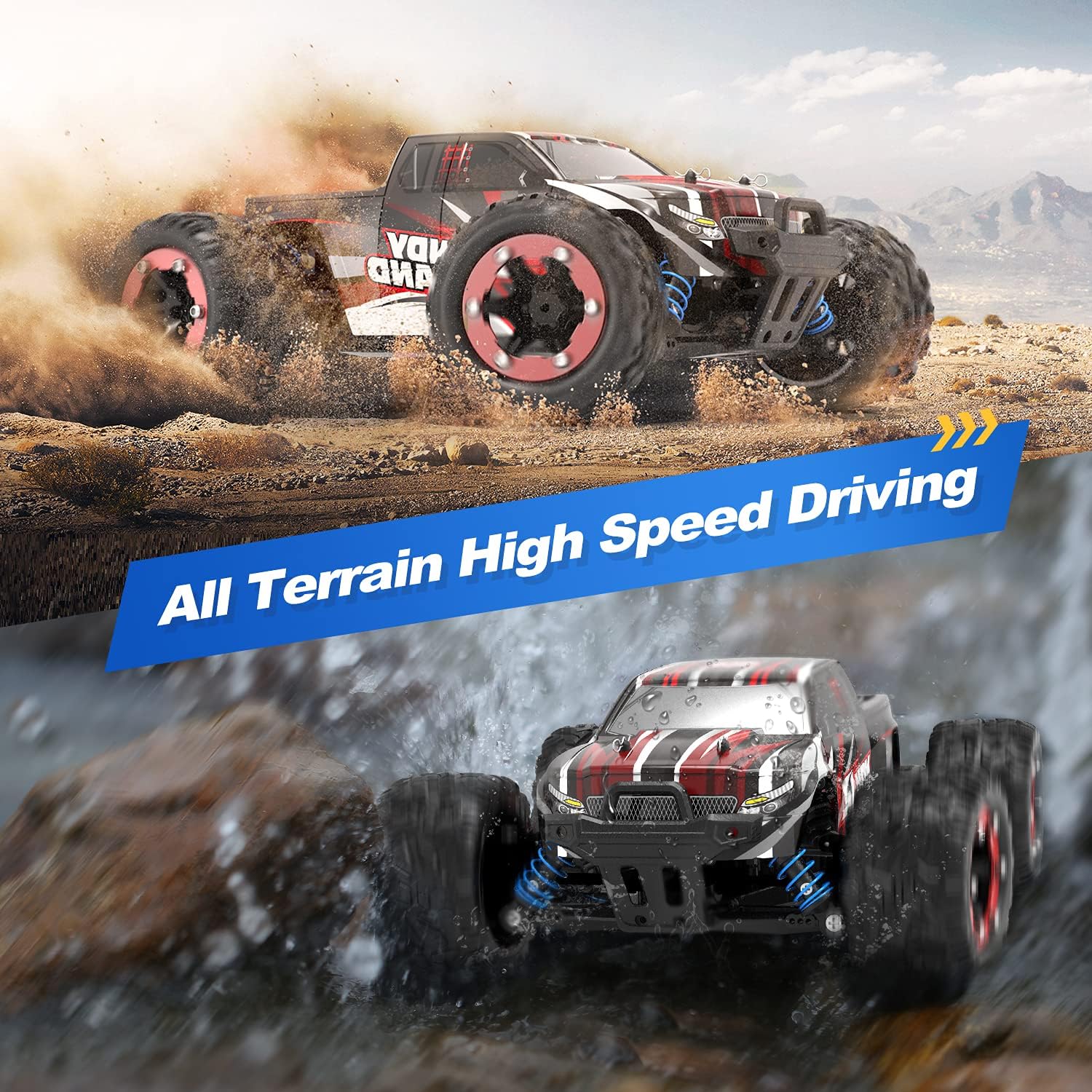 Remote Control Car 1:18 Scale 4WD Off Road Monster Trucks 2.4GHz 2 Rechargeable Battery Pack of 2 I8306