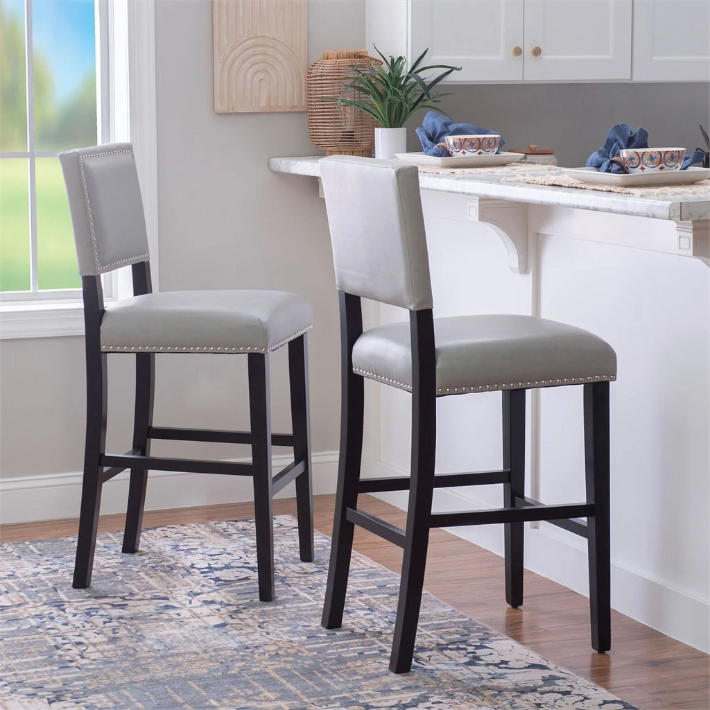 30" Faux Leather & Wood Bar Stool in Dove Gray/Black P31552