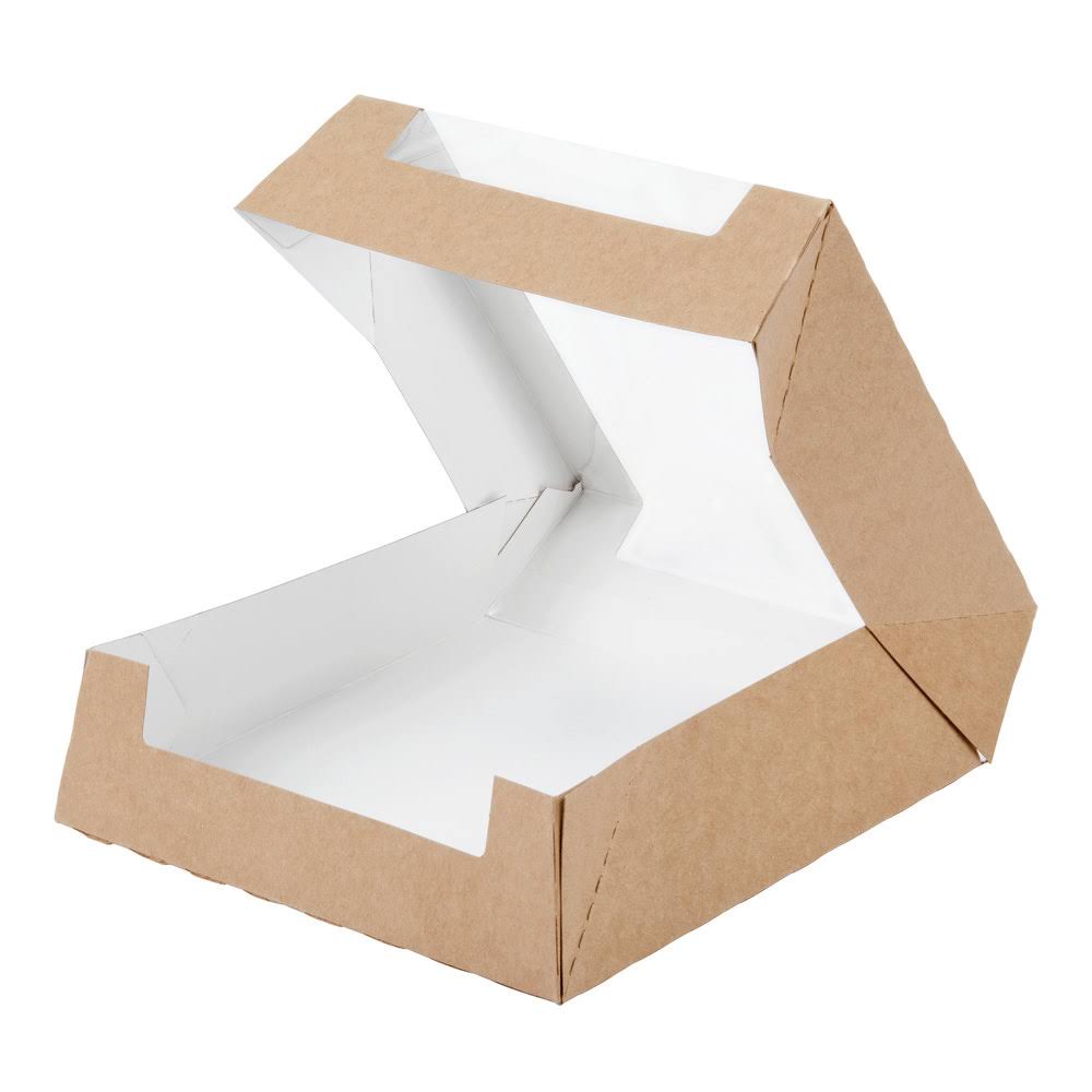 Kraft Auto-Popup Window Bakery Box with Grease-Resistant Interior - 100/Case S37357