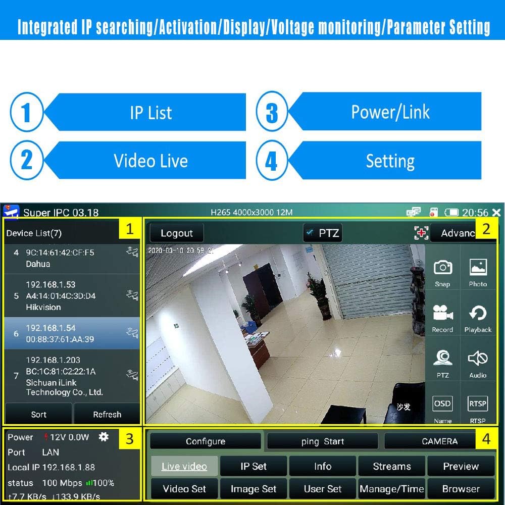 7 Inch IPS Touch Screen H.265 6K IP Camera Tester with Anti-Sunlight Cover B80654