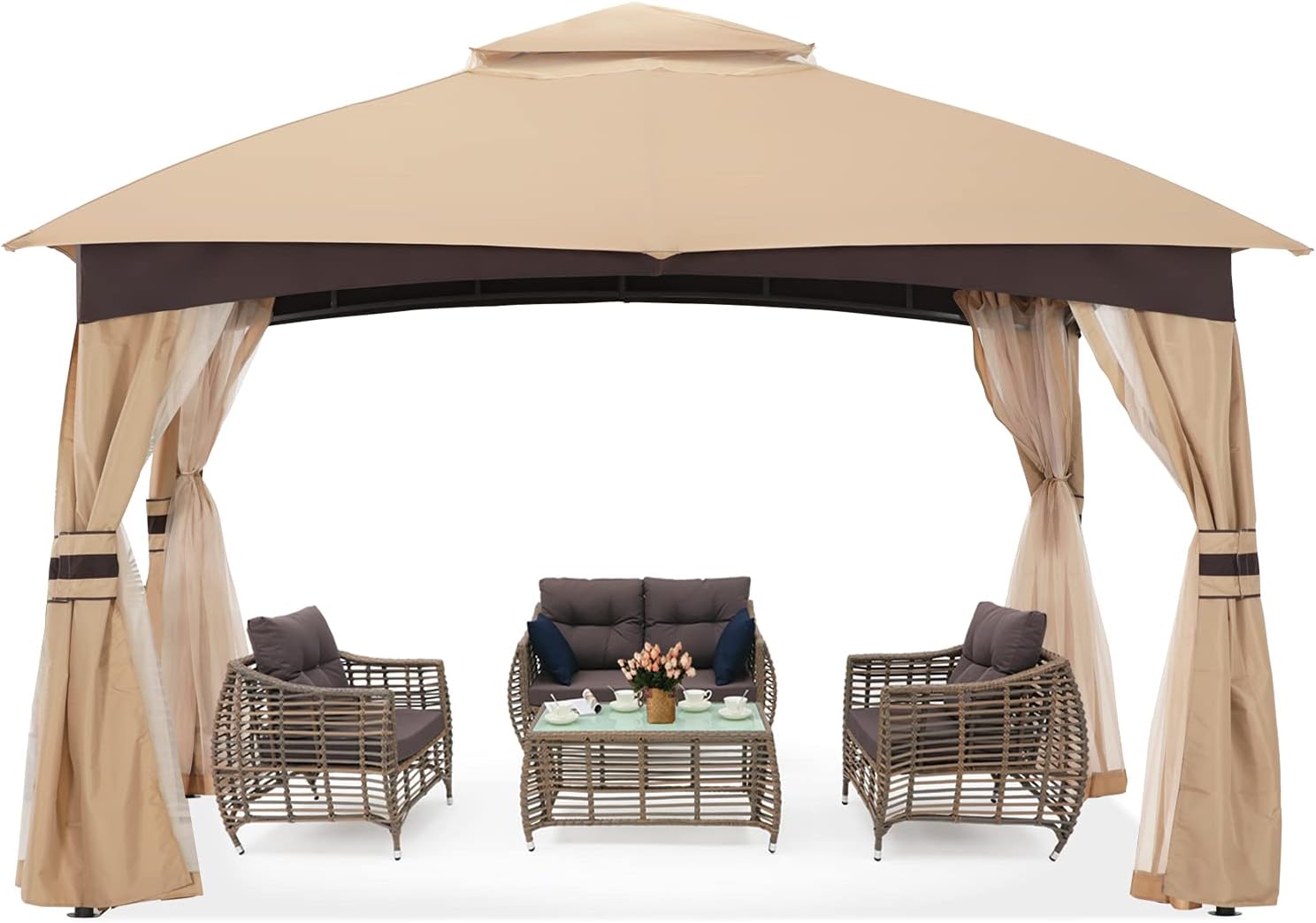 8x8 Outdoor Gazebos with Netting and Pole Coverings Gray H593