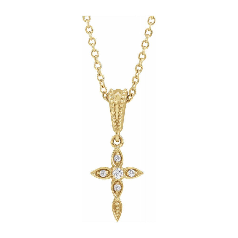 14K Yellow Gold Diamond Cross Necklace D9366