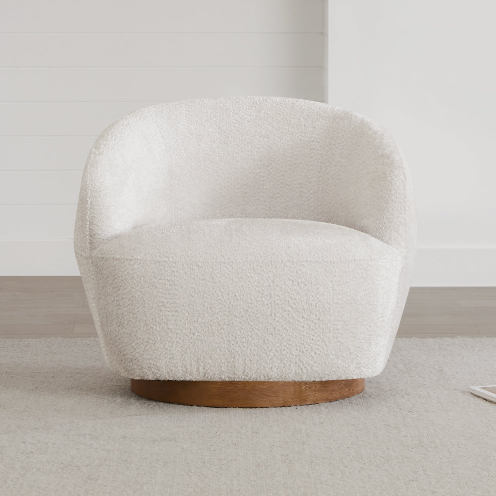 White Fabric Swivel Barrel Accent Chair T948