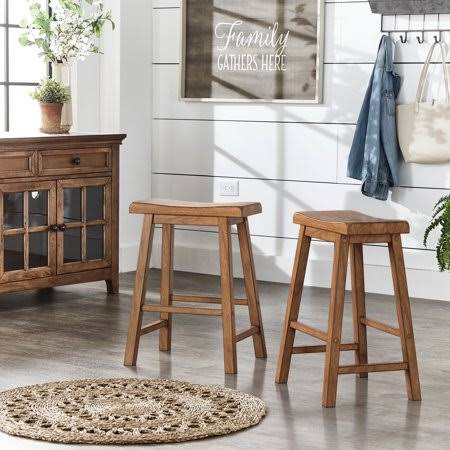 Saddle Seat Backless Wood Counter Stools, Set of 2, Oak Y204