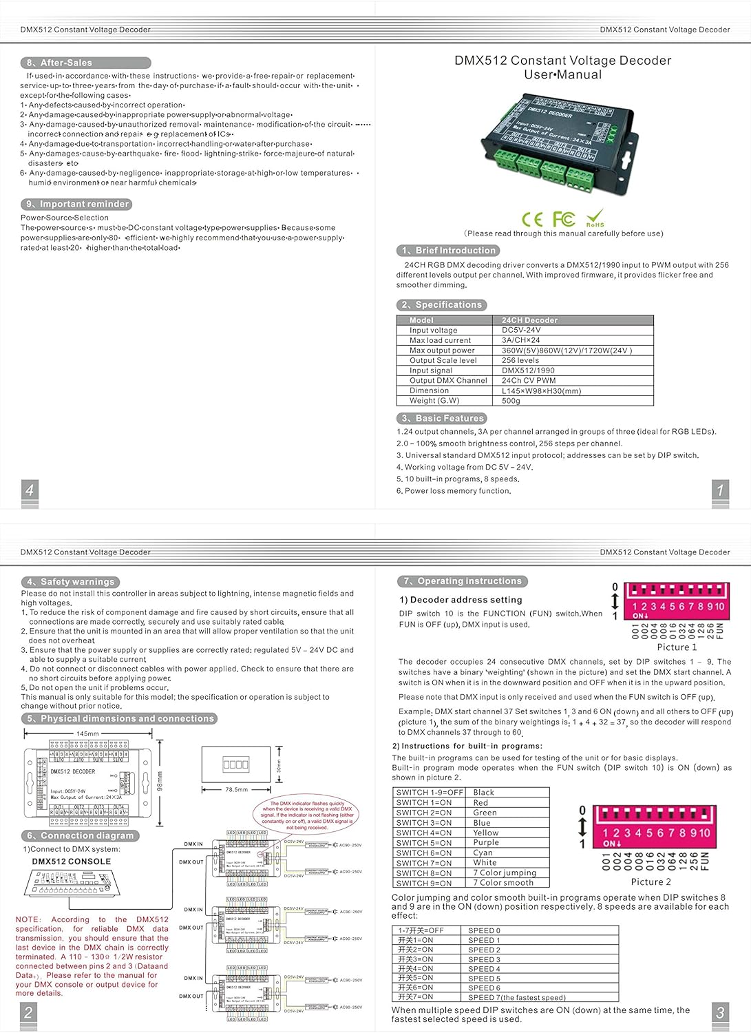 24 Channel RGB DMX512 Controller DC 5V-24V A940