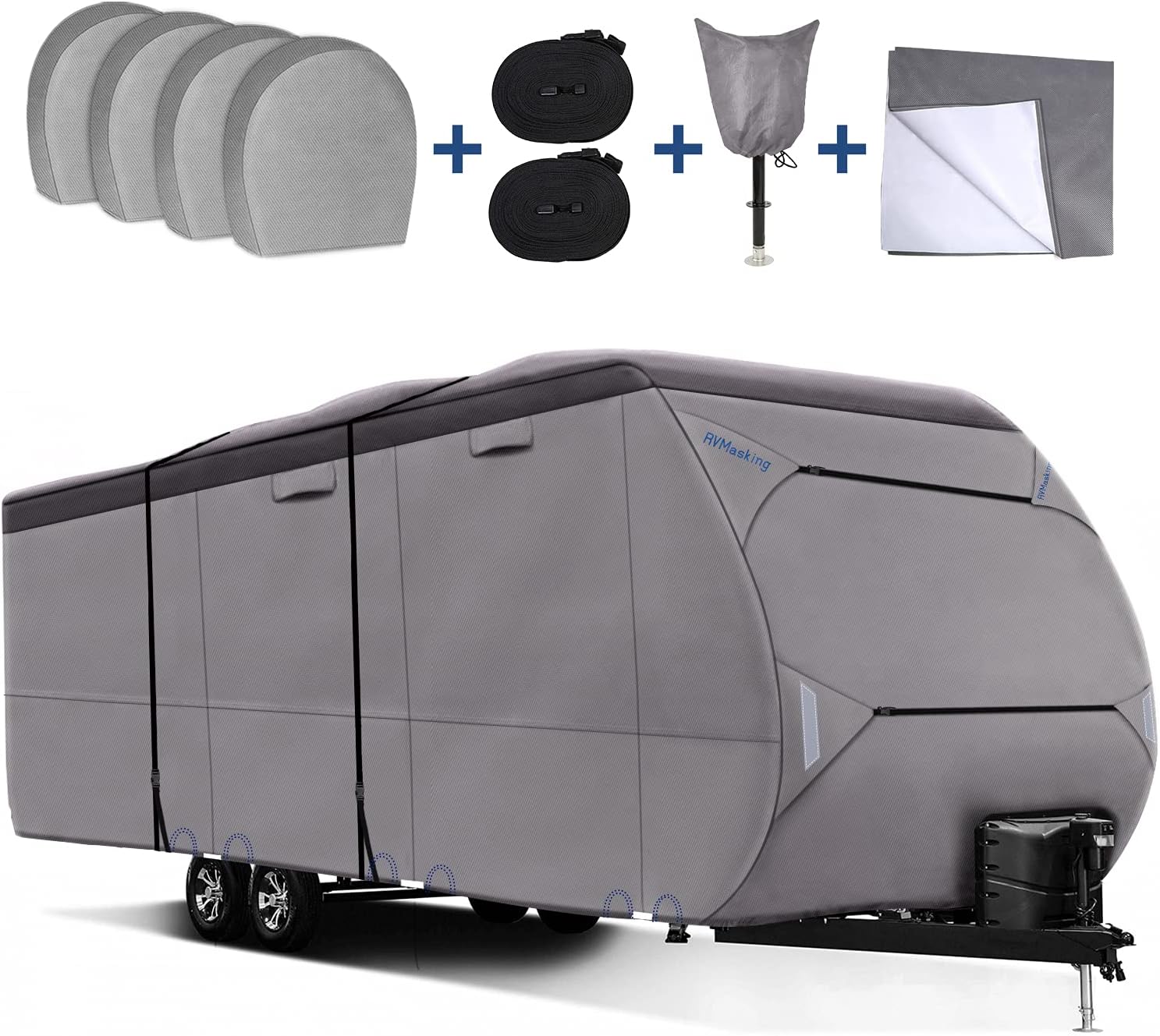 Waterproof 500D Travel Trailer Cover with 4 Tire Covers, Tongue Jack Cover M647