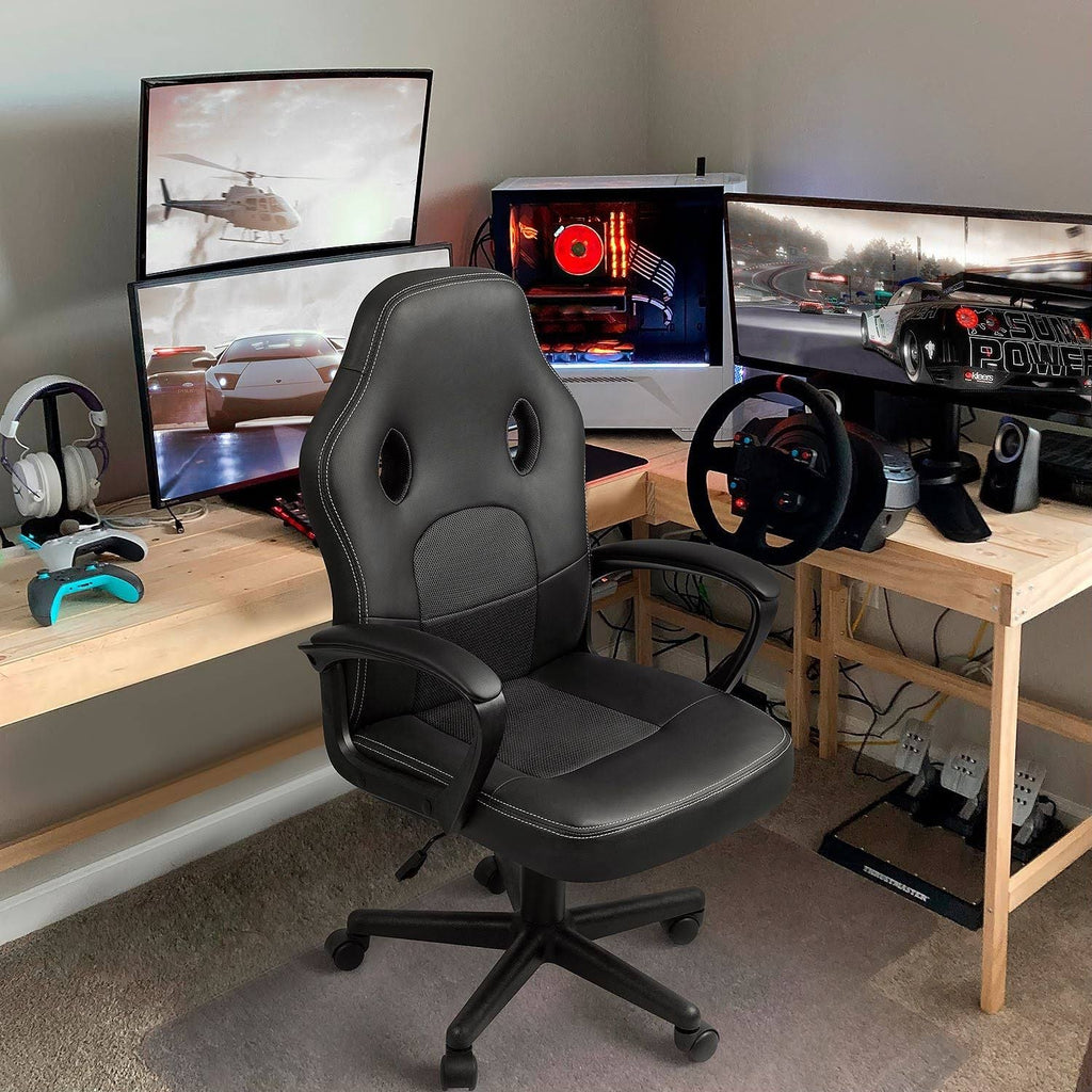 Black Leather High Back Ergonomic Swivel Gaming Chair O2876