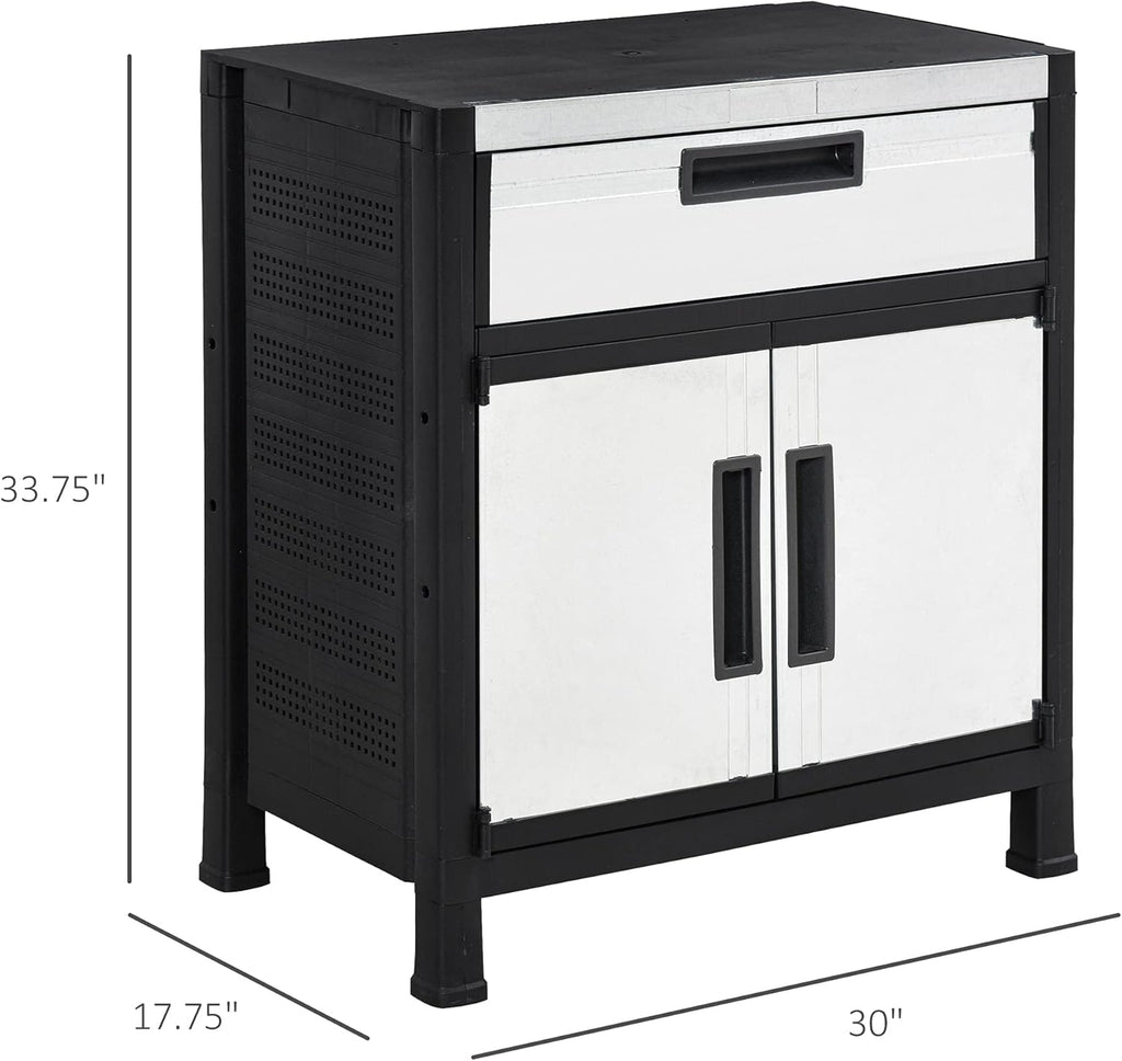 Outdoor Storage Sheds Cabinet with Adjustable Shelves, Waterproof PP & Galvanized Steel G26178
