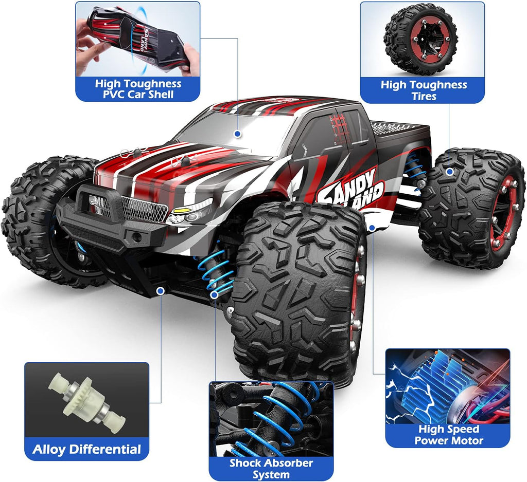 Remote Control Car 1:18 Scale 4WD Off Road Monster Trucks 2.4GHz 2 Rechargeable Battery Pack of 2 I8306