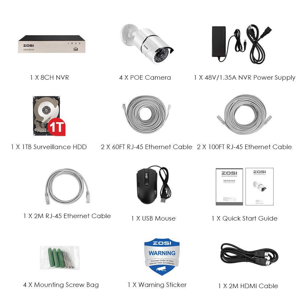 1080p PoE 8-Channel 1TB Hard Drive DVR Security Camera System with 4-Wired Bullet Cameras Y853