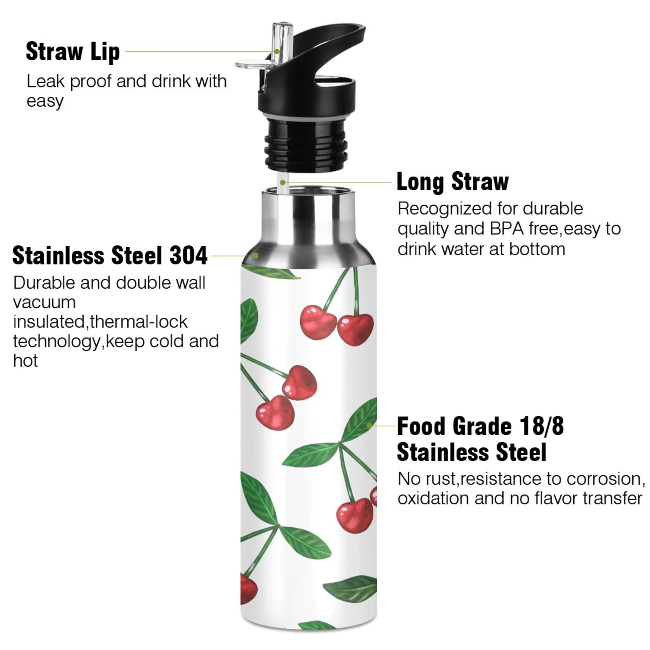 Stainless Steel Insulated Thermos Vacuum Flask Water Bottle with Straw Lid Z808