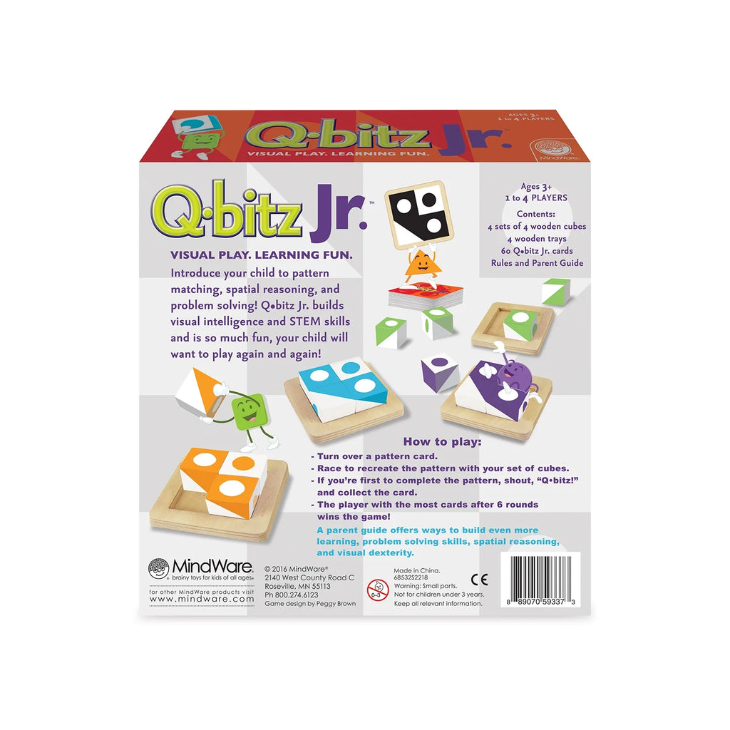 Q-bitz Jr. Game - 60 Pattern Cards, 4 Wooden Cube & Tray Sets R1946