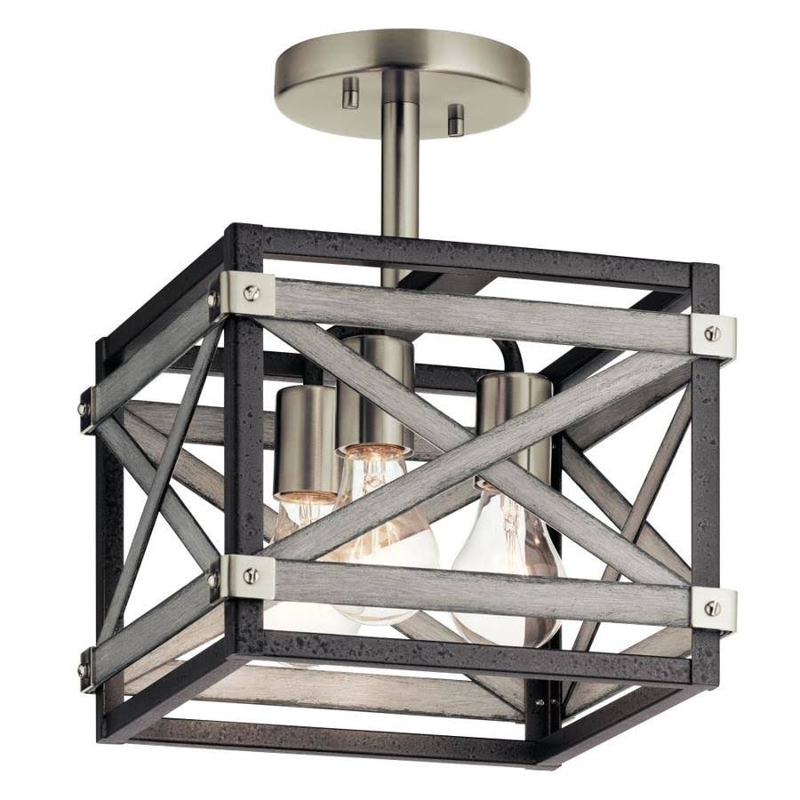 Anvil Iron Distressed Antique Grey Farmhouse Semi-Flush Mount Light S477