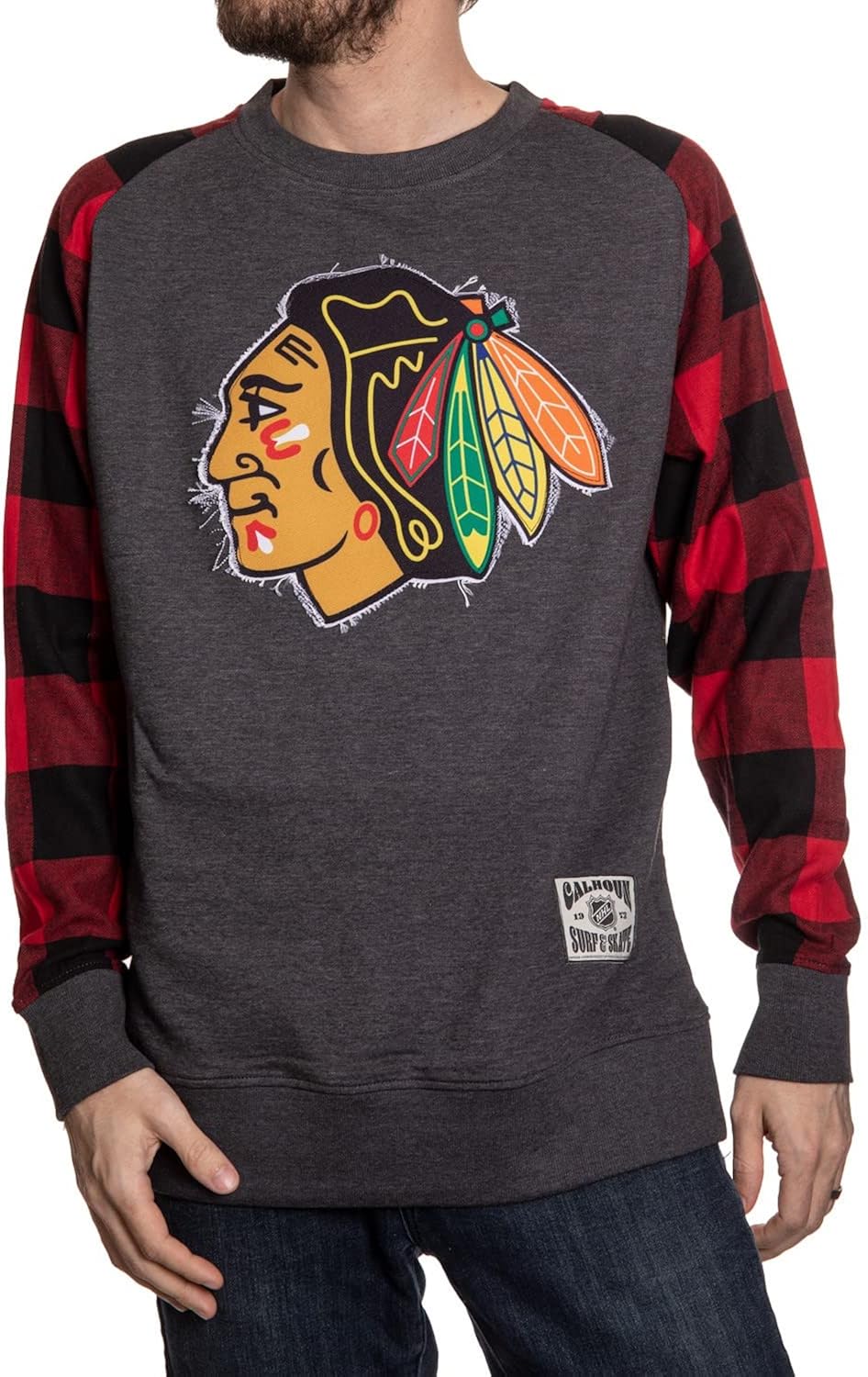 Men's Buffalo Plaid Raglan with Sewn On Frayed Patch K8986