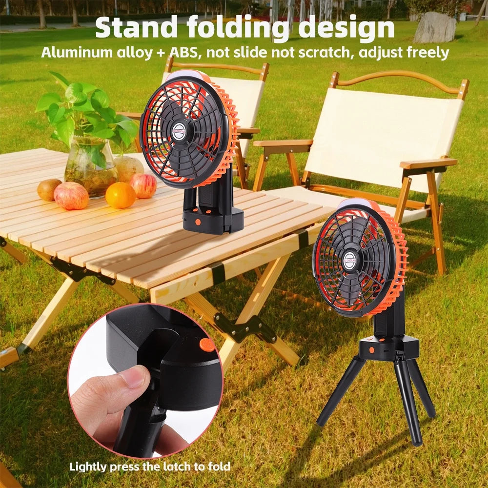 Camping Fan with LED Lantern, 270° Portable Rechargeable 8-Inch Desk Fan F9190