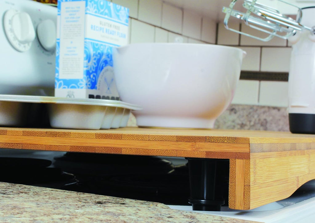 Bamboo Stove Top Work Surface with Adjustable Legs & Built In Juice Groove, 4 Burner, Brown, Pack of 2 K36844