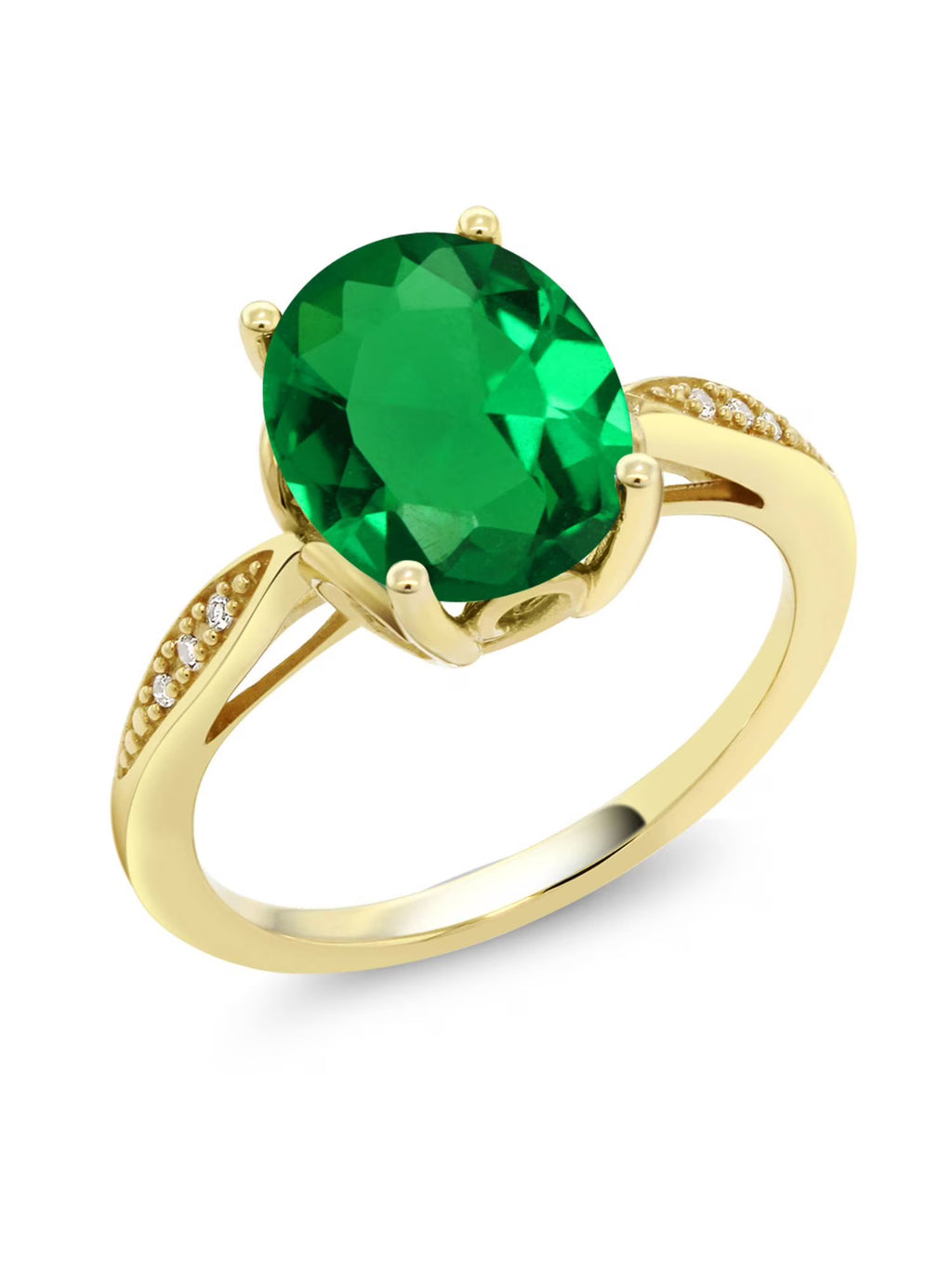 14K Yellow Gold Green Simulated Emerald and Diamond Engagement Ring Y57882