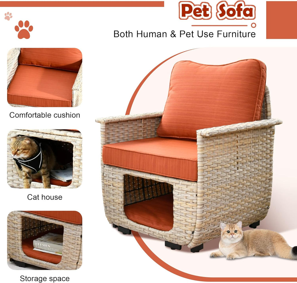 Beige Wicker Patio Chair Set with Pet House H989403