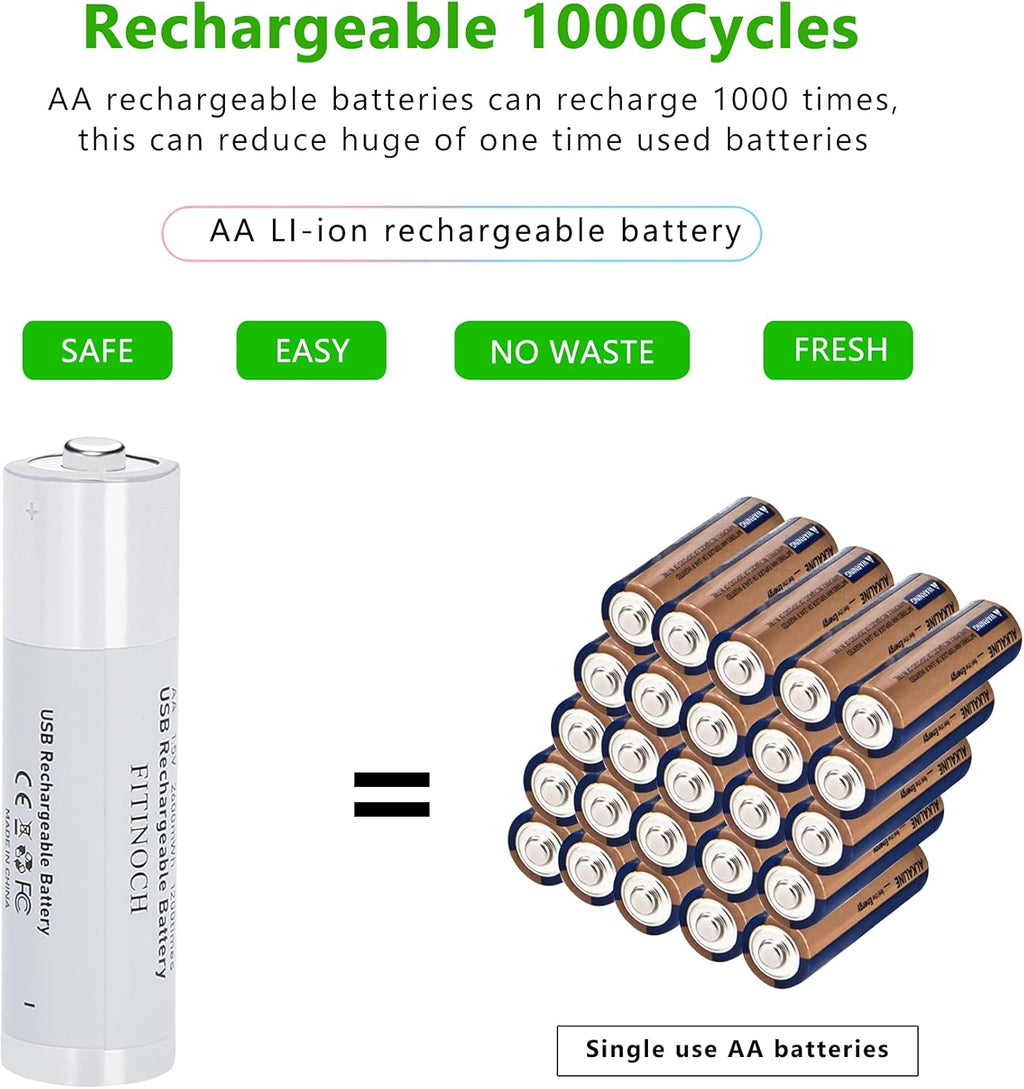 10 Pack Rechargeable AA Lithium Batteries with 4 in 1 USB Charging Cable X871