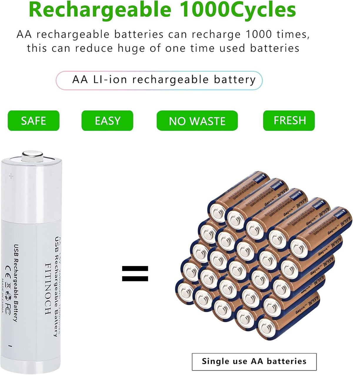10 Pack Rechargeable AA Lithium Batteries with 4 in 1 USB Charging Cable X871