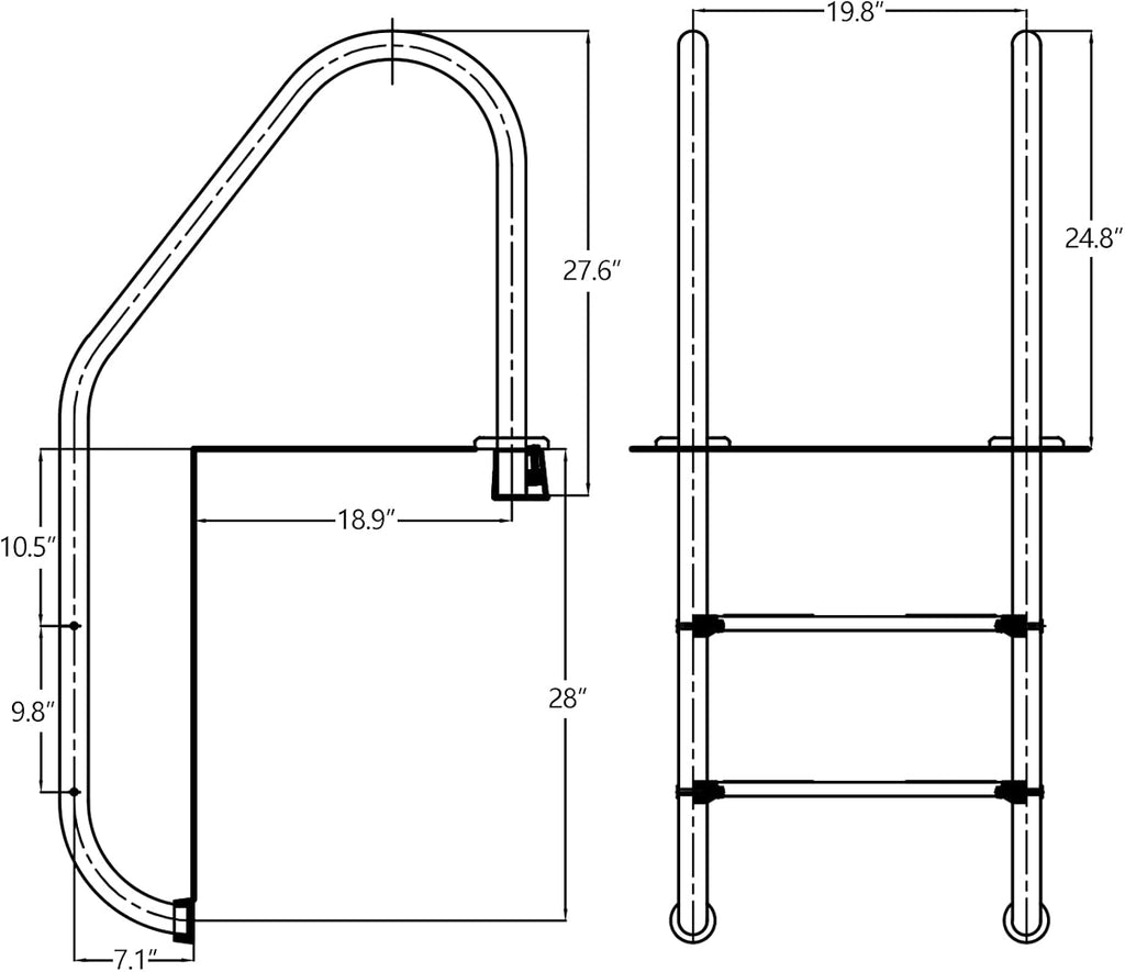 Stainless Steel Inground 2-Step Non-Slip Swimming Pool Ladder U12662