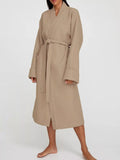 Waffle Knit Tie Waist Lounge Nightgown