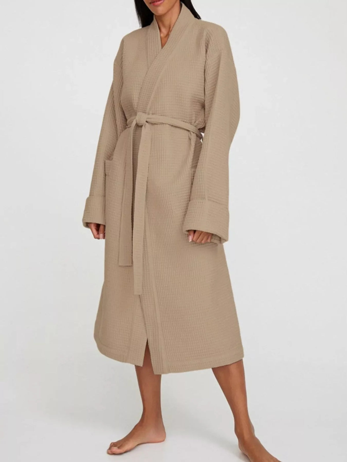 Waffle Knit Tie Waist Lounge Nightgown
