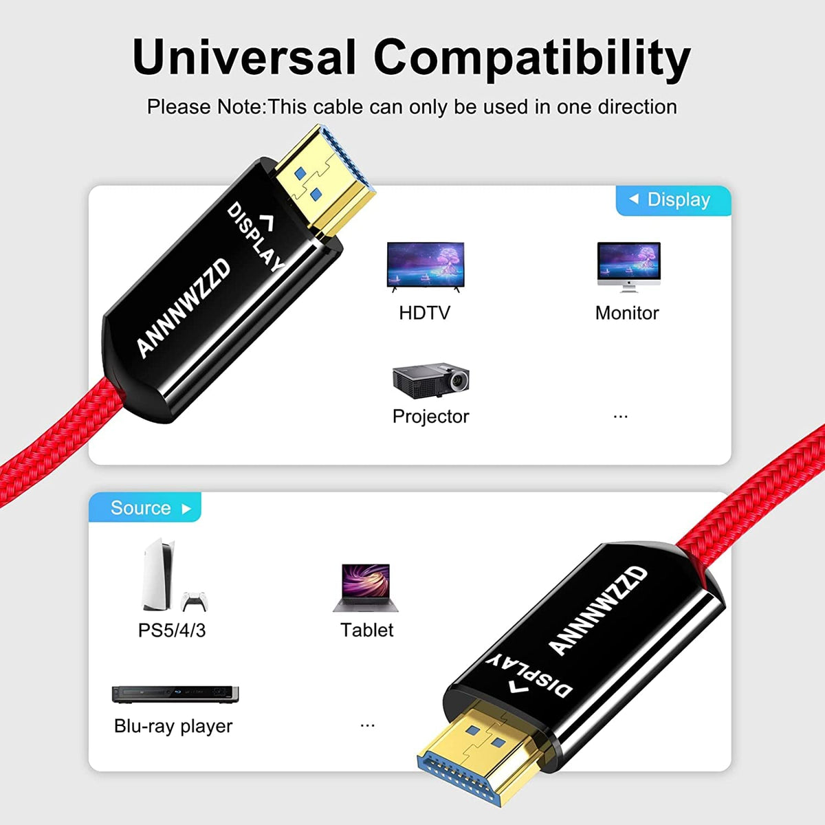 8K HDMI 2.1 Fiber Optic Cable, 100FT, Pack of 2 P653