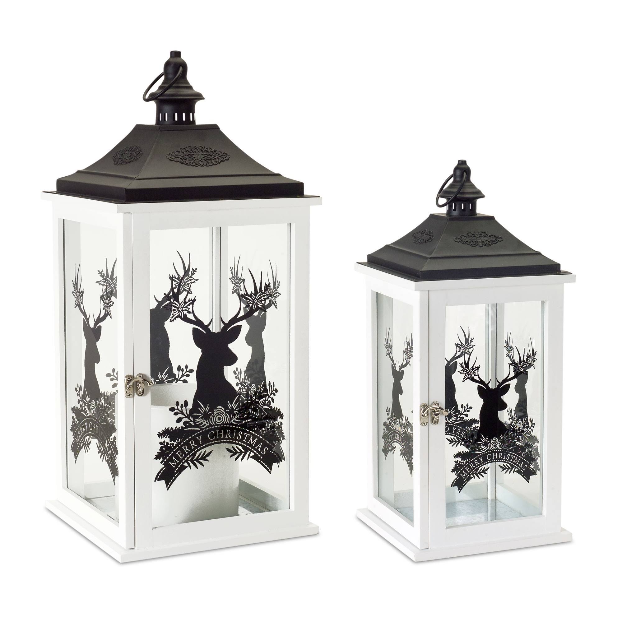 Set of 2 Wood Merry Christmas Lantern B934