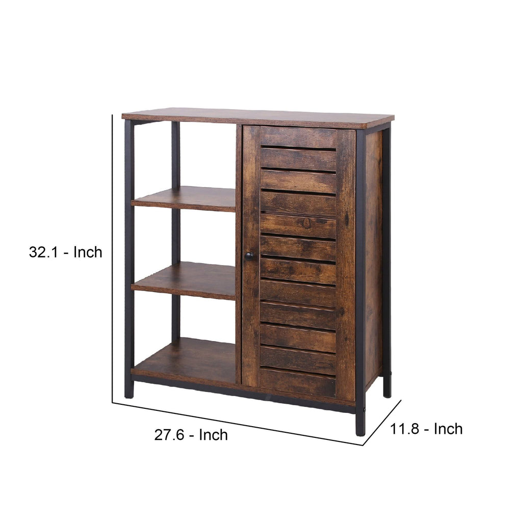 Rustic Brown Wooden Storage Cabinet with Shutter Door and 3 Compartments O1238