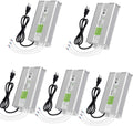 5 Pack Waterproof IP67 LED Power Supply Driver Transformer 300W 110V AC to 12V DC Low Voltage Output with 3-Prong Plug 3.3 Feet Cable Y147922