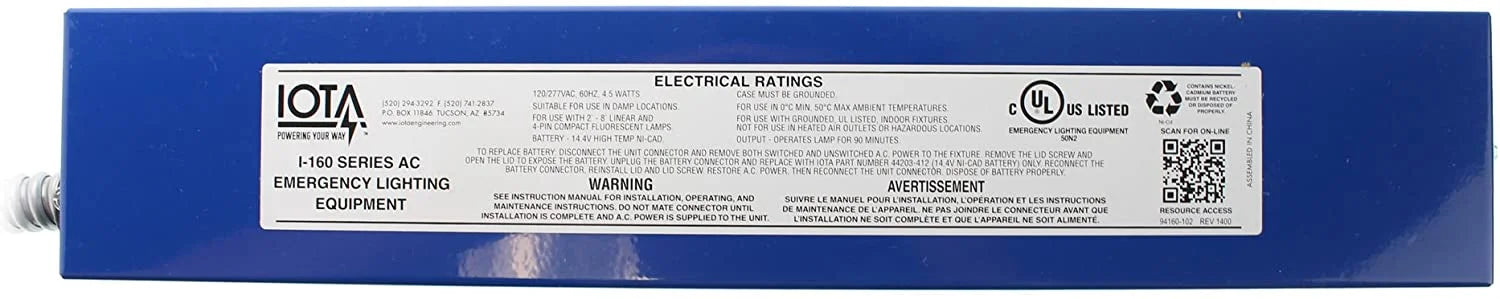 Emergency Backup Battery for T8 and T12 Lamps B914712