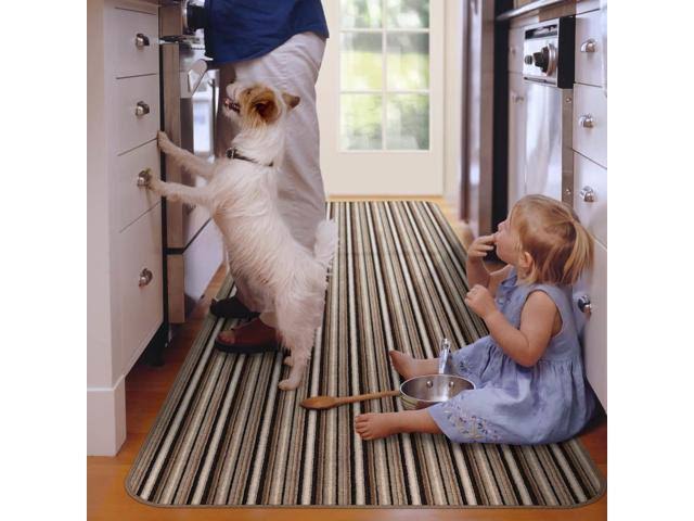 Mocha Brown Stripe Skid-Resistant Carpet Runner 8 ft. x 36 in. E950