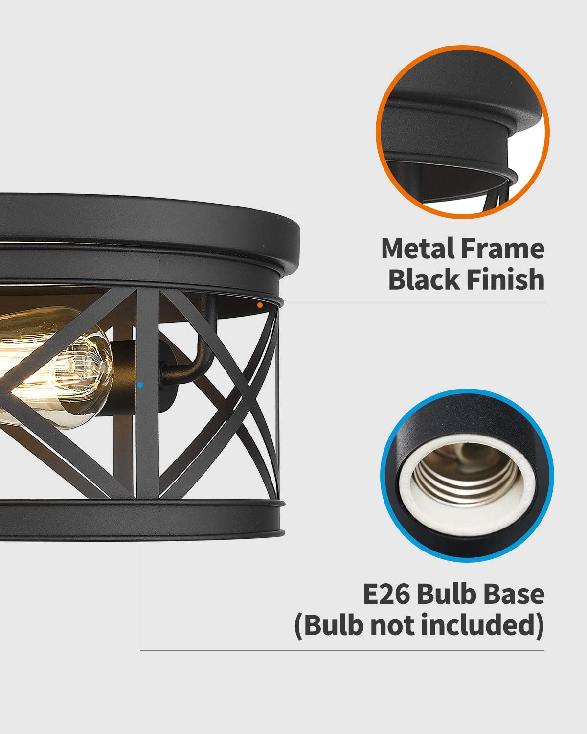 Black Metal Cage Flush Mount Ceiling Light T238230
