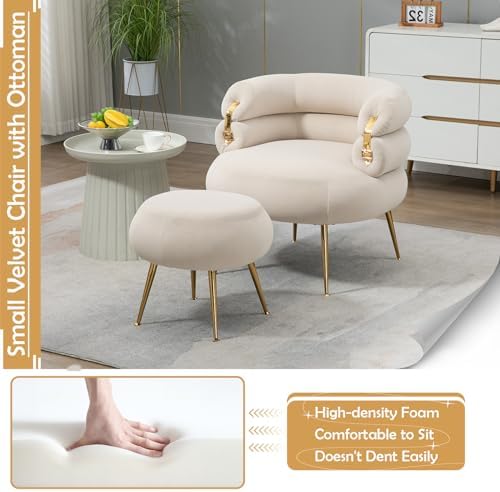 Beige Velvet Accent Chair with Ottoman M100859