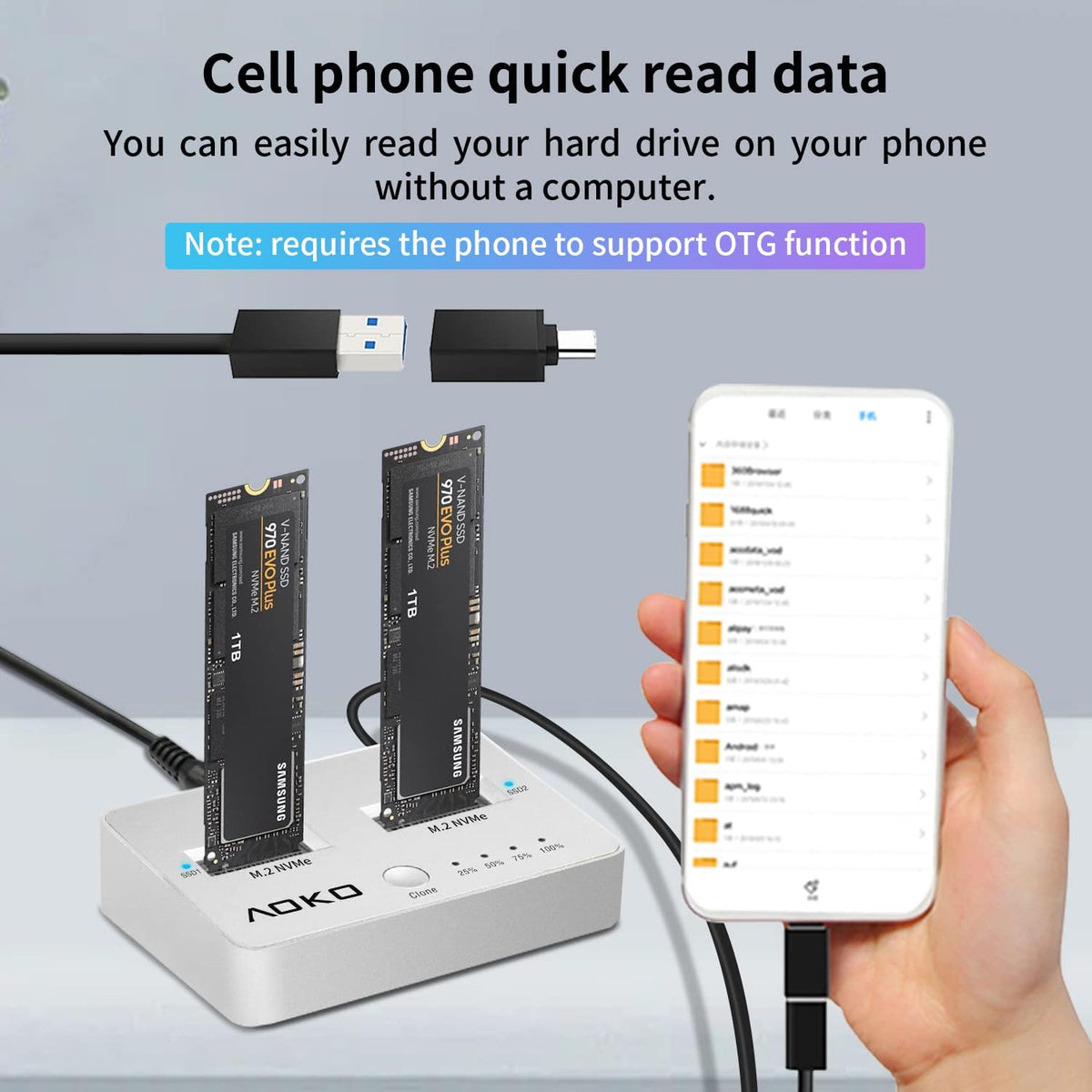 NVMe Dual-Bay Docking Station Clone Duplicator, USB C 3.2 Vertical External M.2 NVMe SSD Enclosure M32196