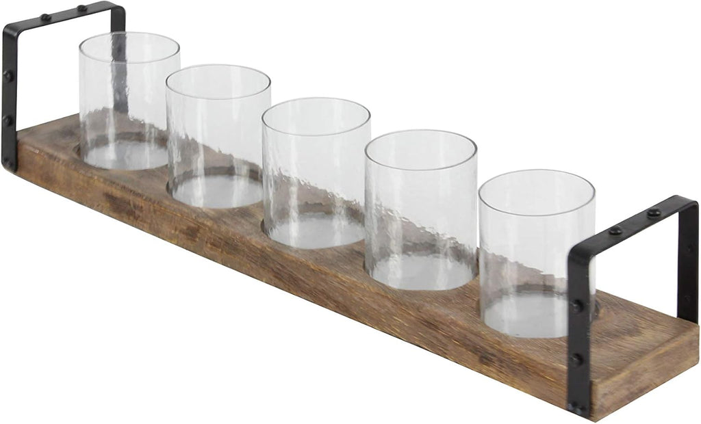Wood Metal Glass Candle Holder, 28 by 5-Inch Pack of 2 N421