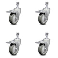 4 inch Gray Polyurethane Swivel Stem Caster Set with Total Lock Brake G95198