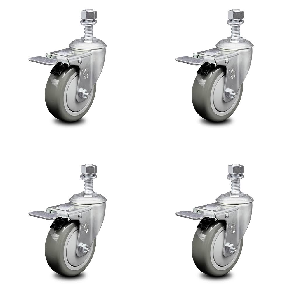 4 inch Gray Polyurethane Swivel Stem Caster Set with Total Lock Brake G95198