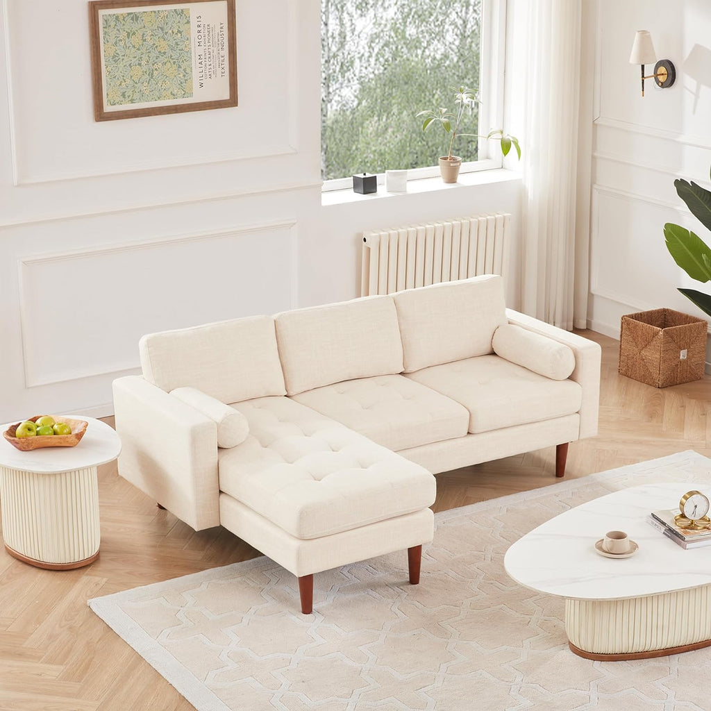 Beige Linen L Shaped Sectional Sofa with Reversible Chaise Y438