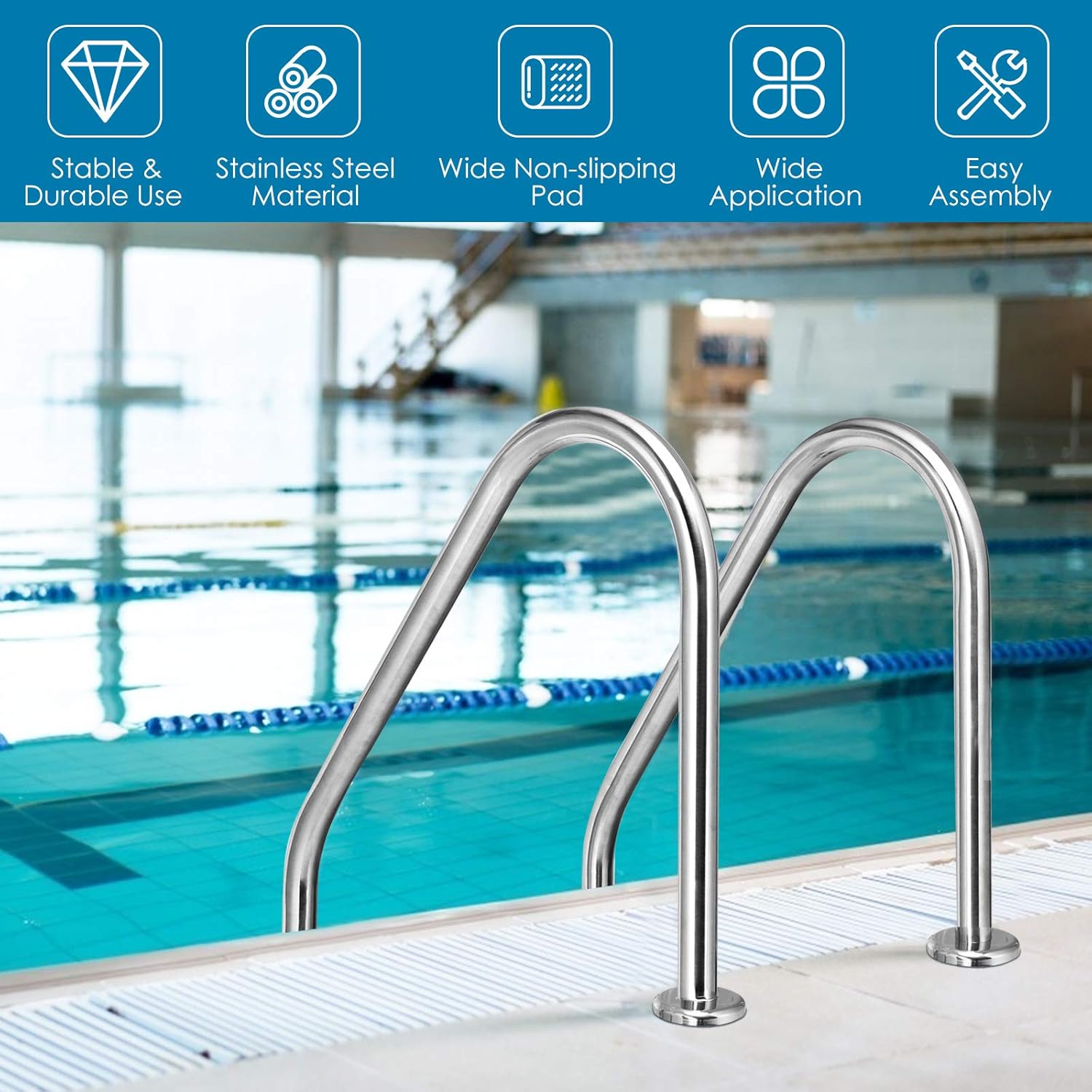 Stainless Steel Inground 2-Step Non-Slip Swimming Pool Ladder U12662