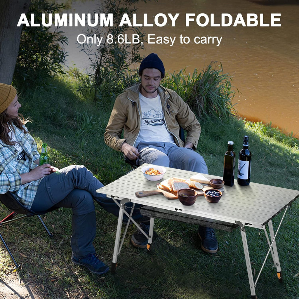Folding Camping Table with Aluminum Legs Adjustable Height Roll Up Table with Mesh Layer U126