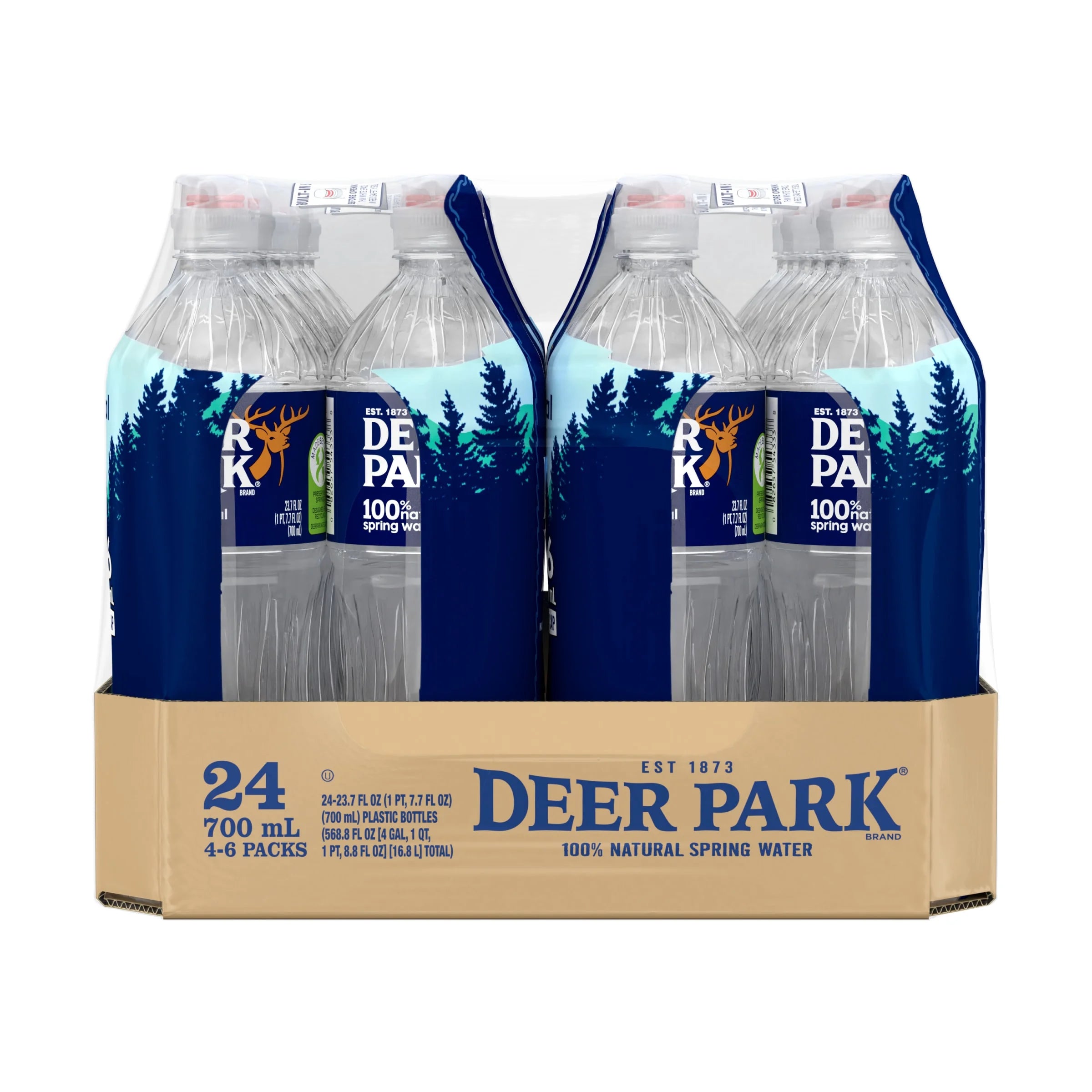 24 Pack Natural Spring Water 23.7 oz Plastic Bottles M38475
