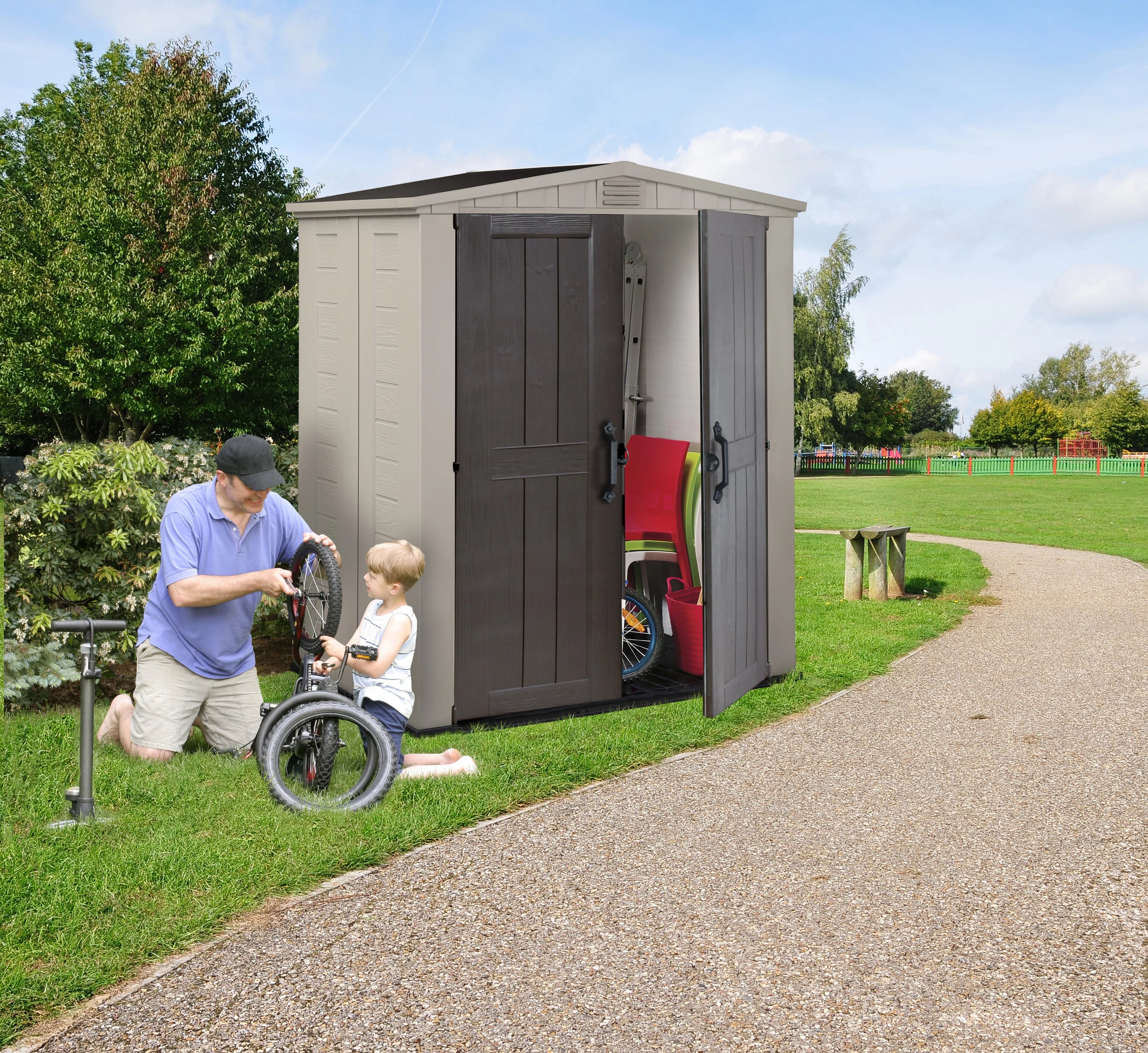 Beige and Taupe Outdoor Resin Shed L3366