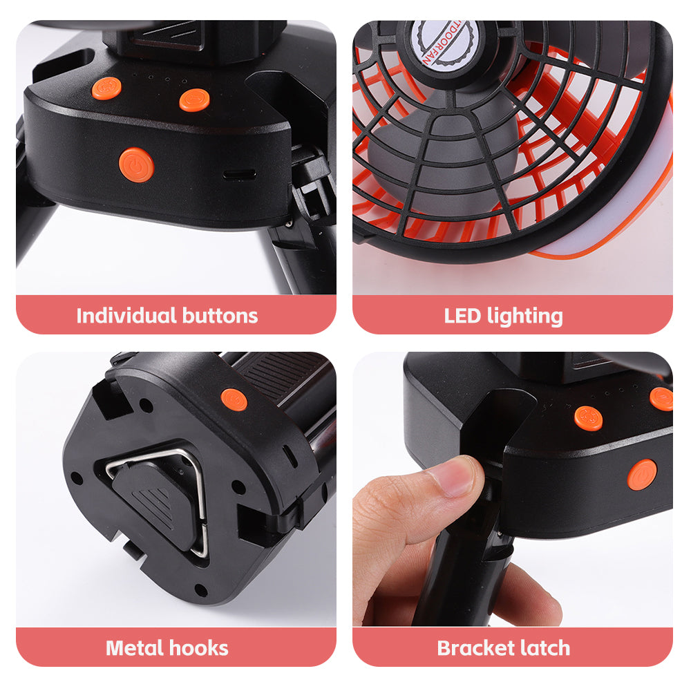 Camping Fan with LED Lantern, 270° Portable Rechargeable 8-Inch Desk Fan F9190