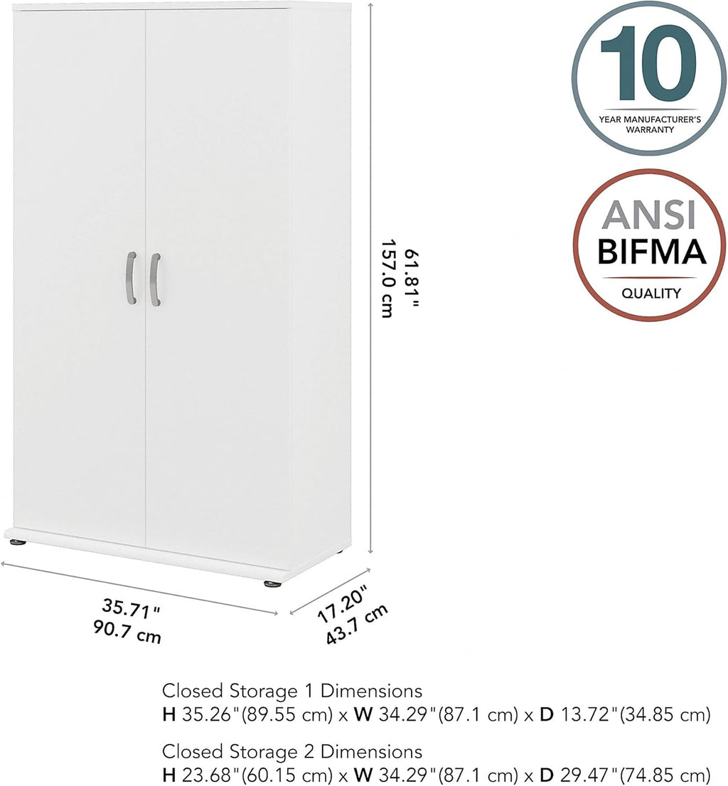 White Tall Storage Cabinet with Doors and Shelves J155543