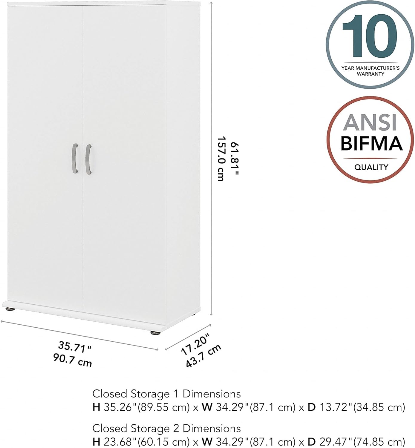 White Tall Storage Cabinet with Doors and Shelves J155543