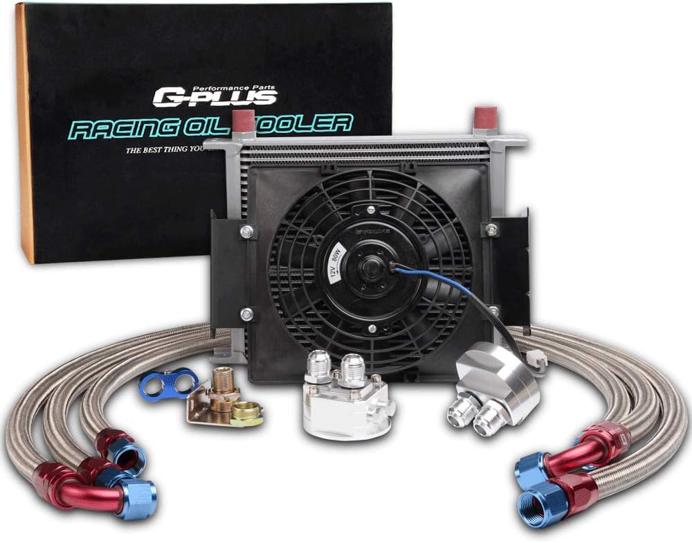 10 Row Black Engine Oil Cooler Kit with Filter Adapter and 7" Electric Fan A313